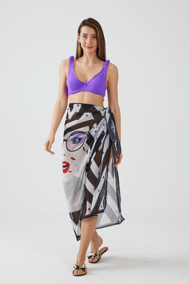 Ays Home Lady Black and White Pareo Beach Dress