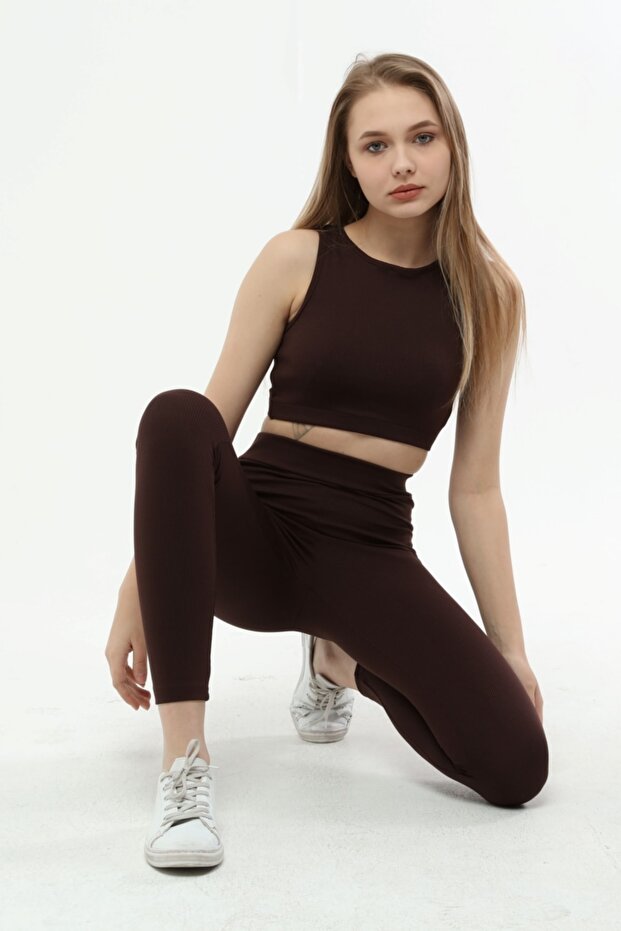 Brown Ribbed Basic Bustier - 1