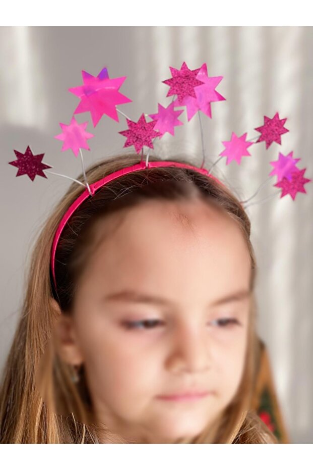Luminous Hologram Glittered Stringed Star Moving Crown Birthday Crown Children's Pink
