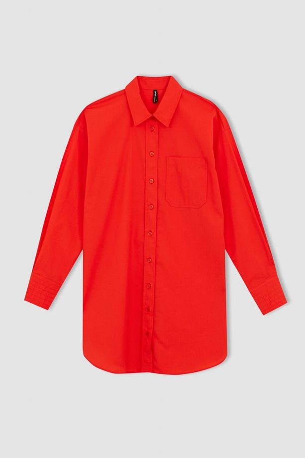 Relax Fit Tek Cepli Yırtmaçlı Poplin Gömlek Tunik - 7