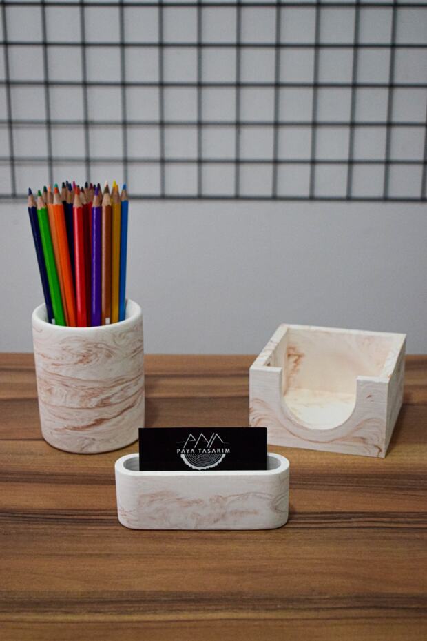 Marble Concrete Office Set Pen Holder Memo Pad Holder Business Card Holder