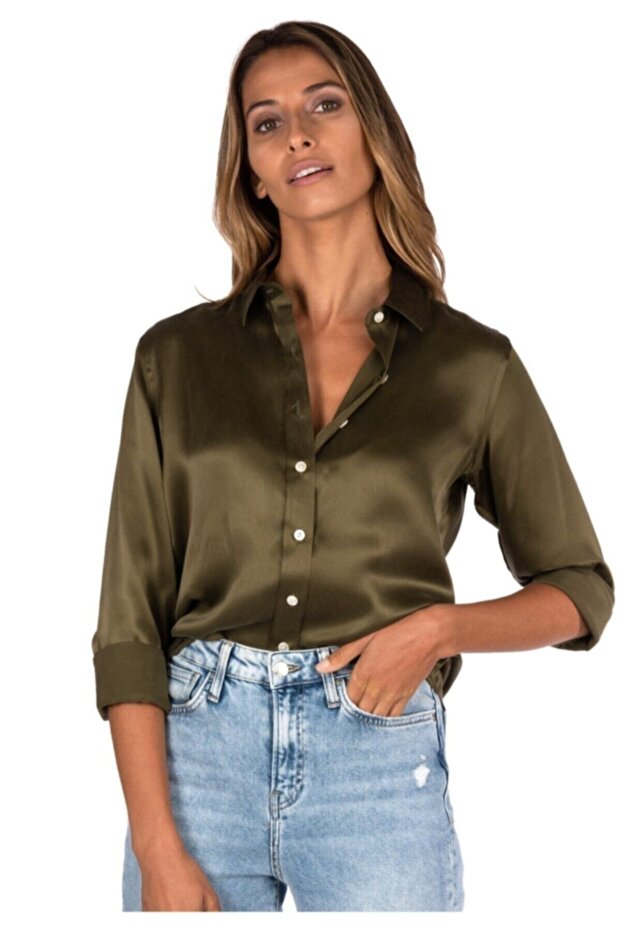 Women's Khaki Satin Shirt