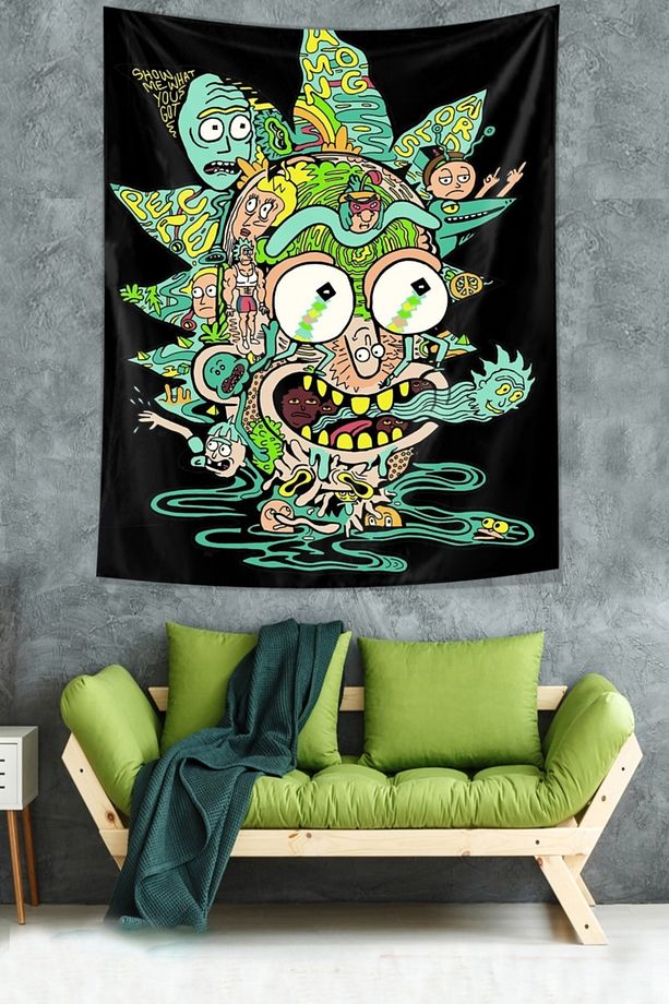 Rick And Morty Desen Leke Tutmaz Kadife Dokulu Kumaş Duvar Örtüsü Duvar Halısı Tapestry - 1