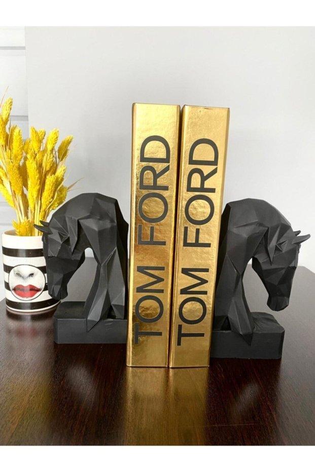 Book Holder with Cubic Horse Figure 2 Pieces Black Color