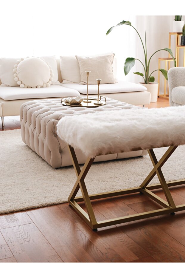 Gold Peluş Bench Puf - 2