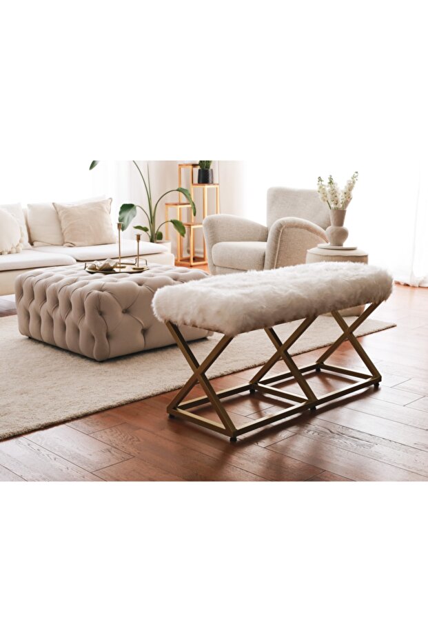 Gold Peluş Bench Puf - 3