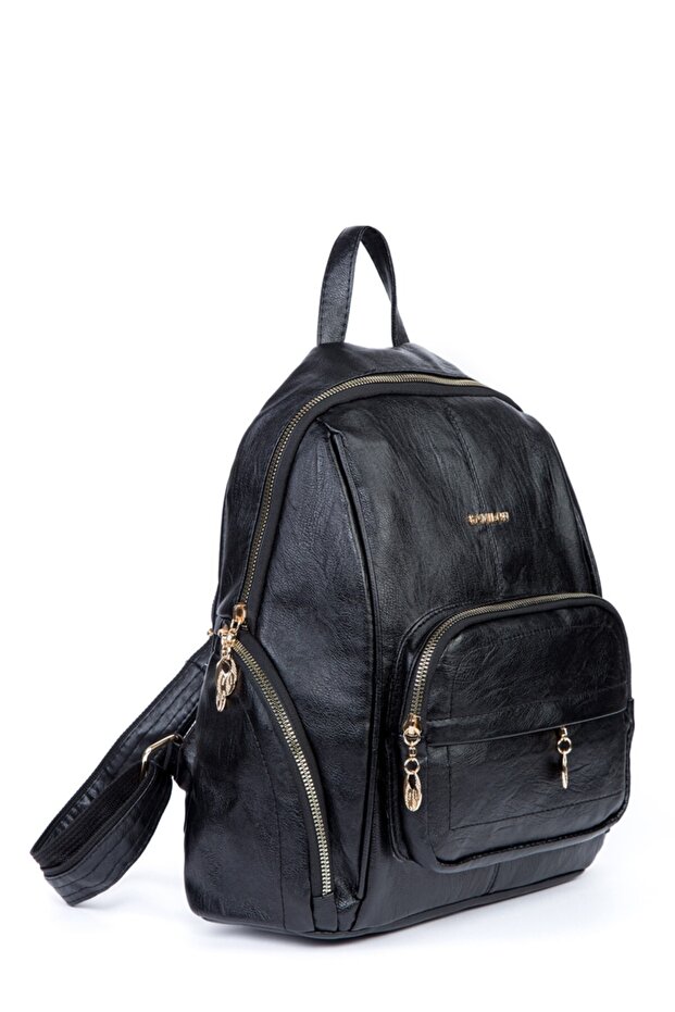 Women's Black Multi-Pocket Backpack