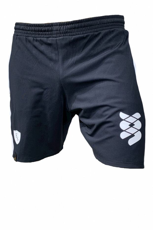 Men's Black and White Pieced White Printed Unlined Pocket Sports Running Walking Fitness Shorts