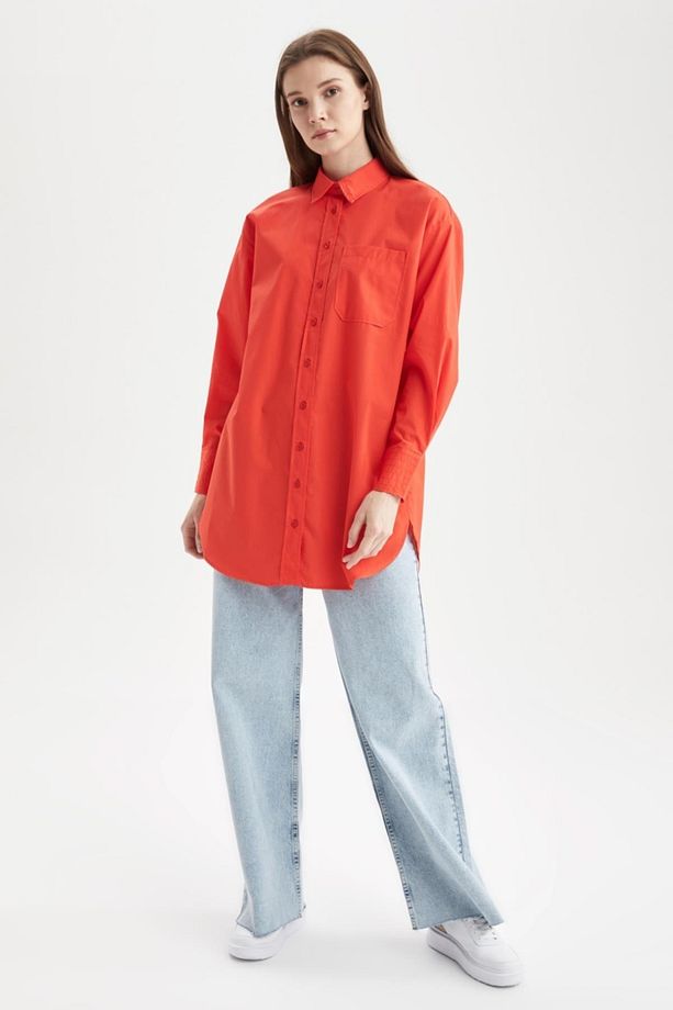 Relax Fit Tek Cepli Yırtmaçlı Poplin Gömlek Tunik - 2