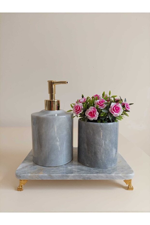 Bera - Gray Marble Bathroom Set with Legs, 3 Pieces