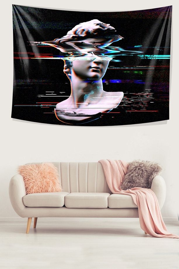 Heykel Kafası Desen Leke Tutmaz Kadife Dokulu Kumaş Duvar Örtüsü Duvar Halısı Tapestry - 1