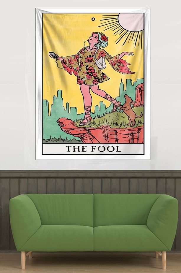 The Fool Tarot Desen Leke Tutmaz Kadife Dokulu Kumaş Duvar Örtüsü Duvar Halısı Tapestry - 1