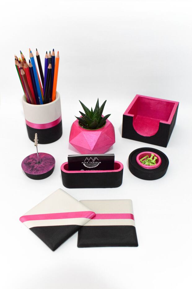 Concrete Office Set Pen Holder Flower Pot Note Holder Cup Holder Memo Pad Holder Paper Clip Holder Business Card Holder Cactus