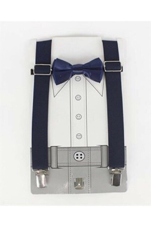 Boy's 23Rd April Special Day Birthday Costume Show Navy Blue Pants, Suspenders & Bow Tie Set
