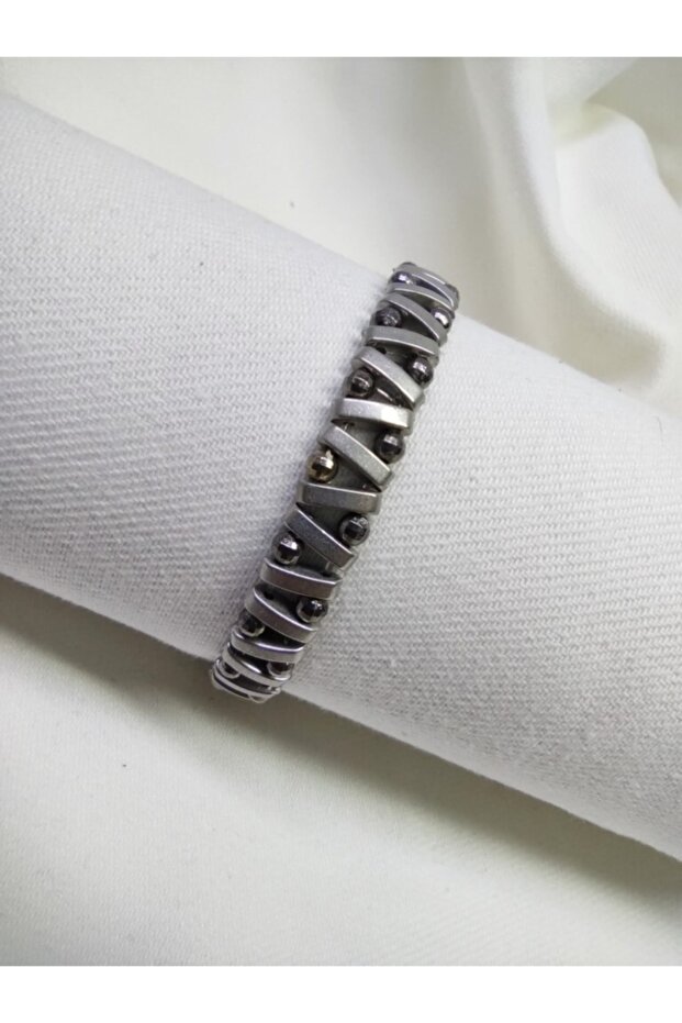 Zigzag Model Hematite Natural Stone Smoked Look Men's Bracelet Unisex