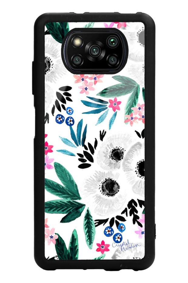 غلاف هاتف لامع بتصميم زهرة بيضاء لهاتف Xiaomi Poco X3