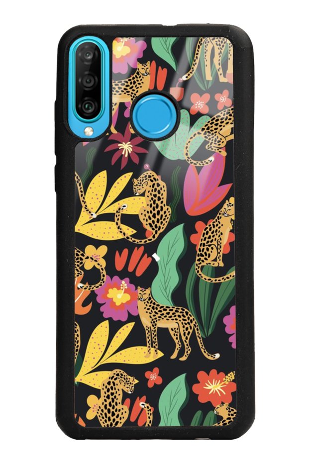 Huawei P20 Lite Glossy Phone Case with Floral Cats Design
