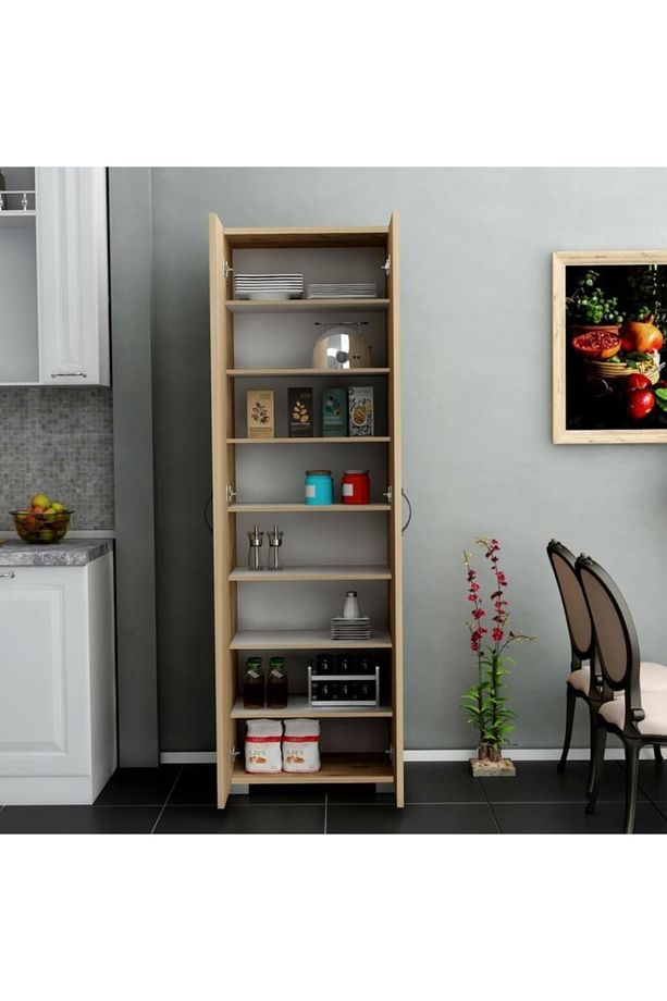2 Kapak 8 Raf Çok Amaçlı Dolap Ceviz, Çok Amaçlı Dolap, Mutfak, Banyo, Balkon, Kiler, 8 Raflı Dolap - 2