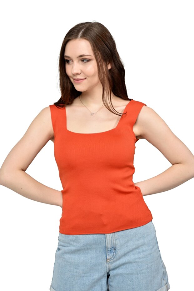 Thick Strap Square Neck Summer Blouse - Tile - 2