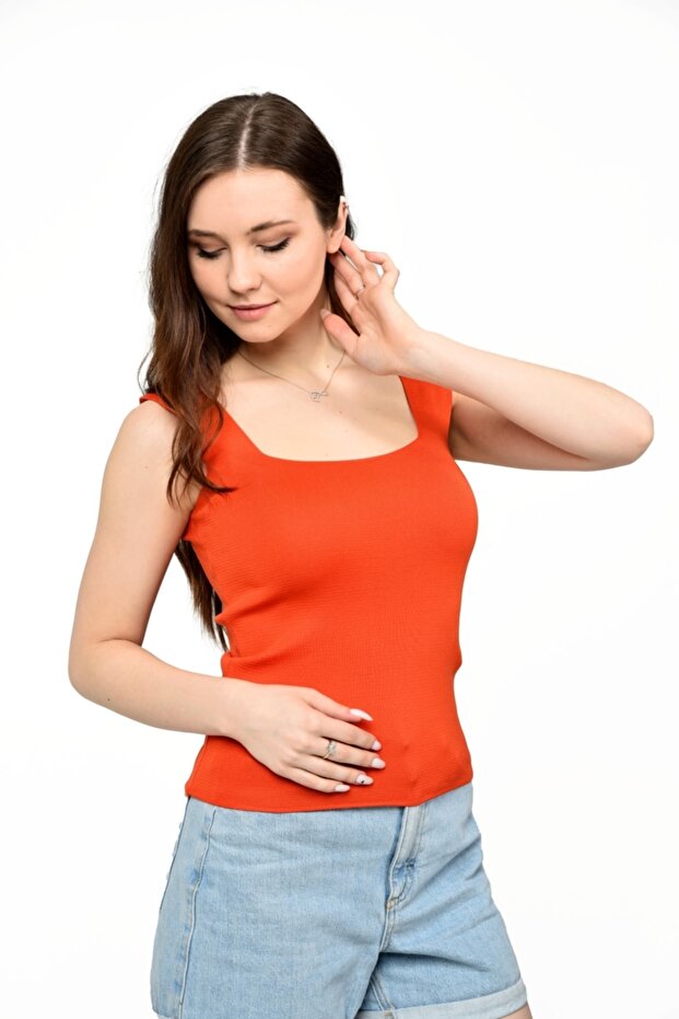 Thick Strap Square Neck Summer Blouse - Tile - 3