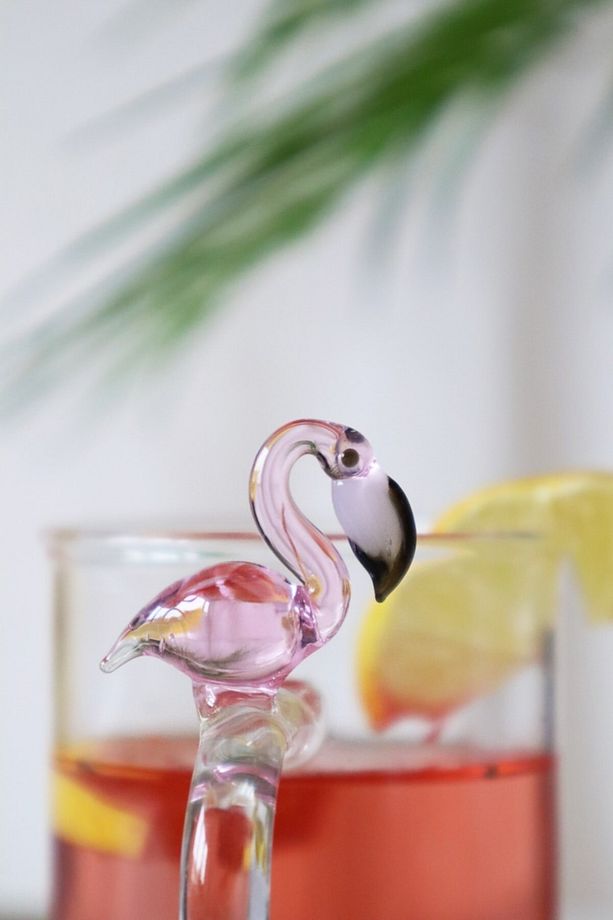 Flamingo Figürlü Tasarım Dekoratif Borosilikat Cam Kupa Tekli - 1