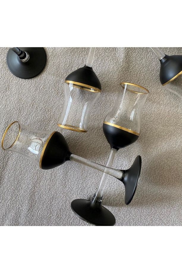 Grappa 6 Kişilik Siyah Kahve Yanı Cam Su Bardağı Seti, Çeyizlik Set, Şampanya Kadehi, Şarap Kadehi - 3
