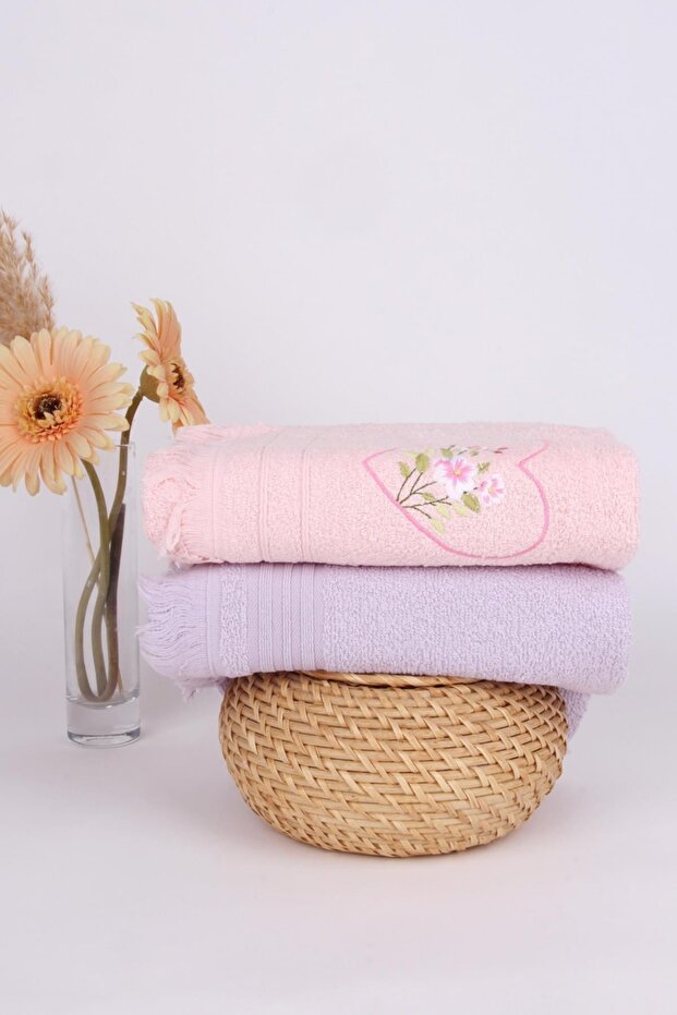 100% Cotton Embroidered 2-Piece Colorful 50x70 Hand/face Towel Set
