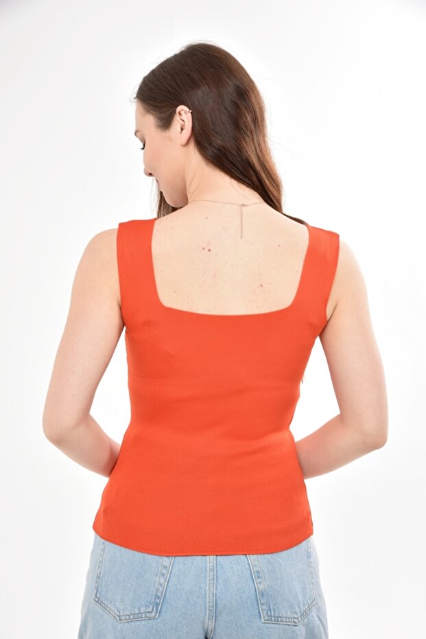 Thick Strap Square Neck Summer Blouse - Tile - 7