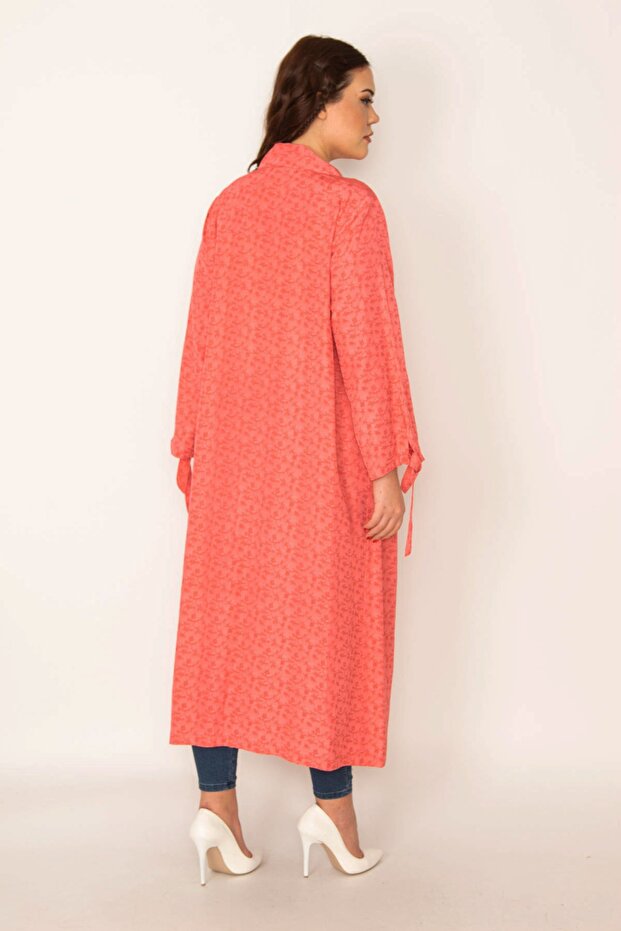 Women's Large Size Pomegranate Jacquard Patterned Cape with Sleeve and Collar Detail 65n32091 - 3
