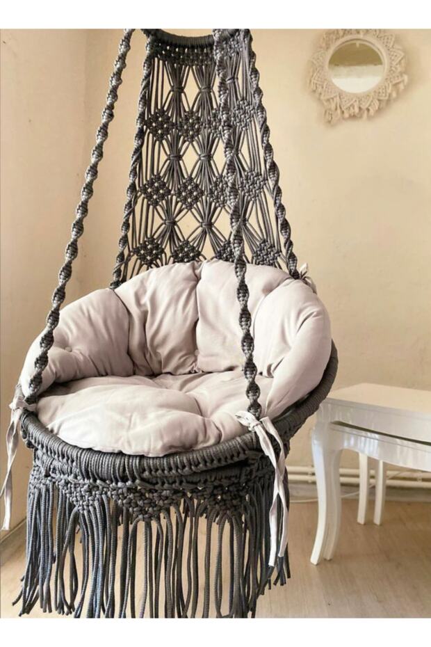 Minderli Makrome Hamak Salıncak Koyu Gri - 3