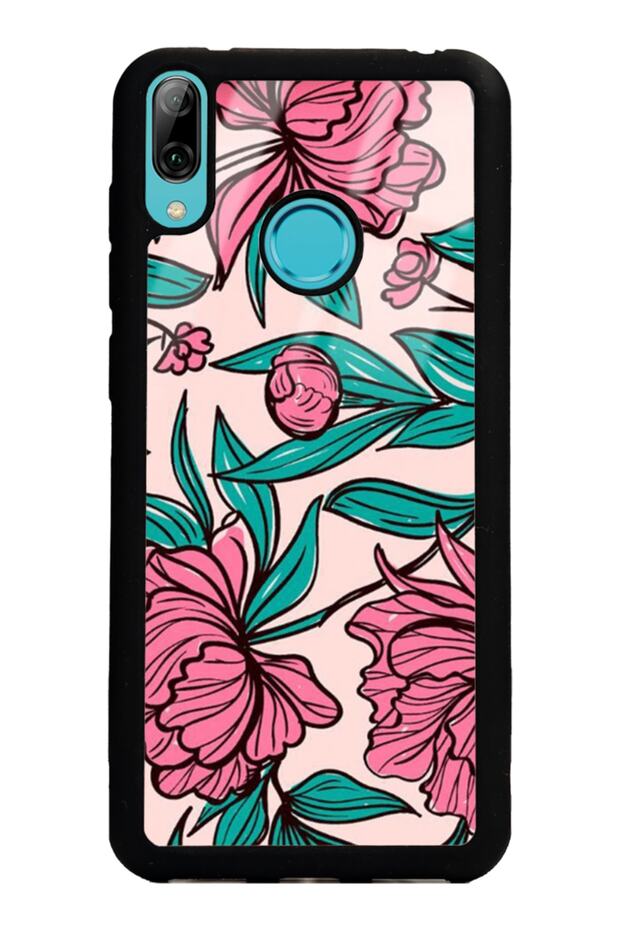 Glossy Phone Case for Huawei Y7 (2019) Fuchsia Flower Design