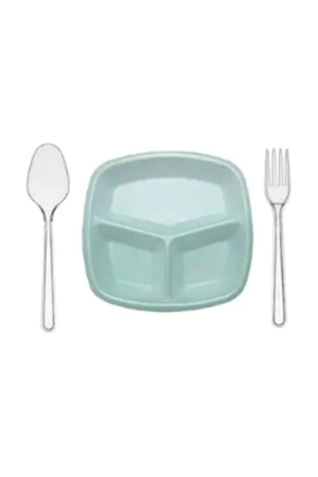 3 Gözlü Köpük Tabak ,kaşık ,çatal 50 Li Set, 3 Göz Tabak Seti ,kullan At Tabak Kaşık Çatal - 1