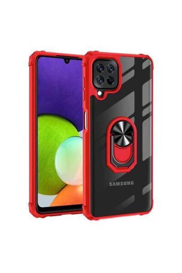 Galaxy M32 Compatible Case Transparent Edges Colorful Magnetic Ring Armor Silicone