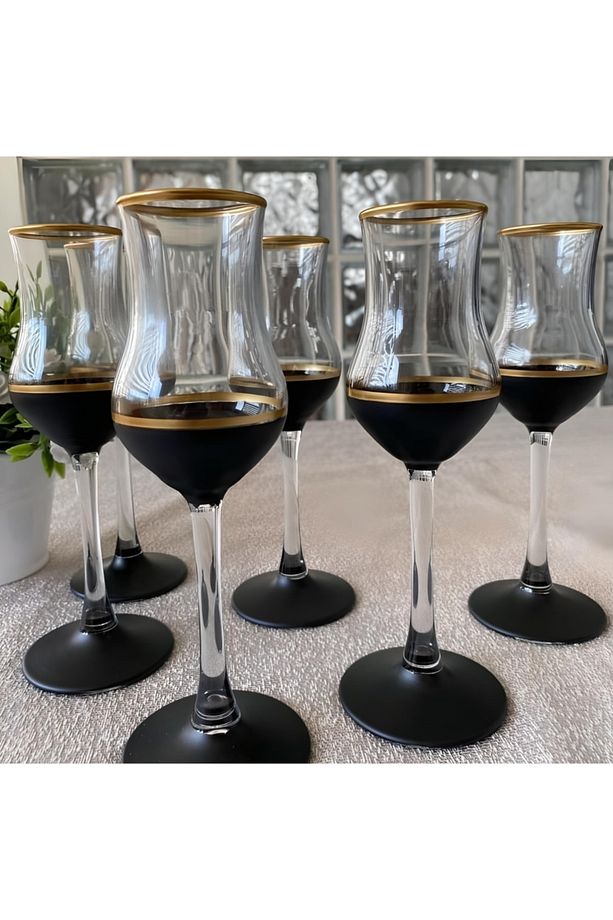 Grappa 6 Kişilik Siyah Kahve Yanı Cam Su Bardağı Seti, Çeyizlik Set, Şampanya Kadehi, Şarap Kadehi - 2