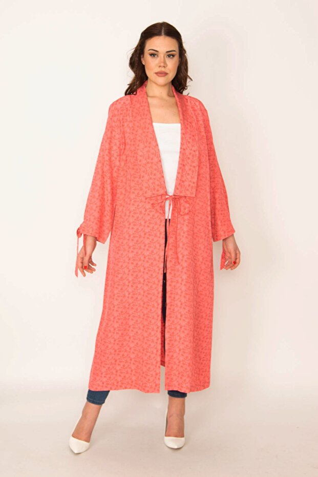 Women's Large Size Pomegranate Jacquard Patterned Cape with Sleeve and Collar Detail 65n32091 - 1