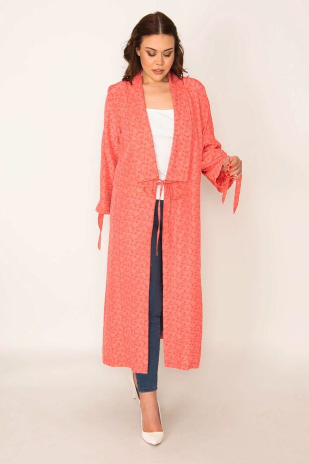 Women's Large Size Pomegranate Jacquard Patterned Cape with Sleeve and Collar Detail 65n32091 - 2