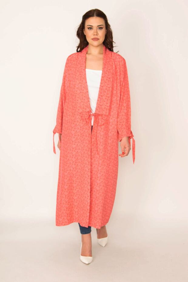 Women's Large Size Pomegranate Jacquard Patterned Cape with Sleeve and Collar Detail 65n32091 - 4