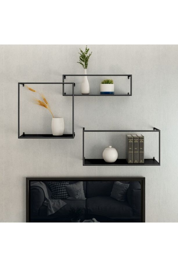 Iskandinav Metal Geçmeli Duvar Rafı 3‘lü Set Ws-201 - 2