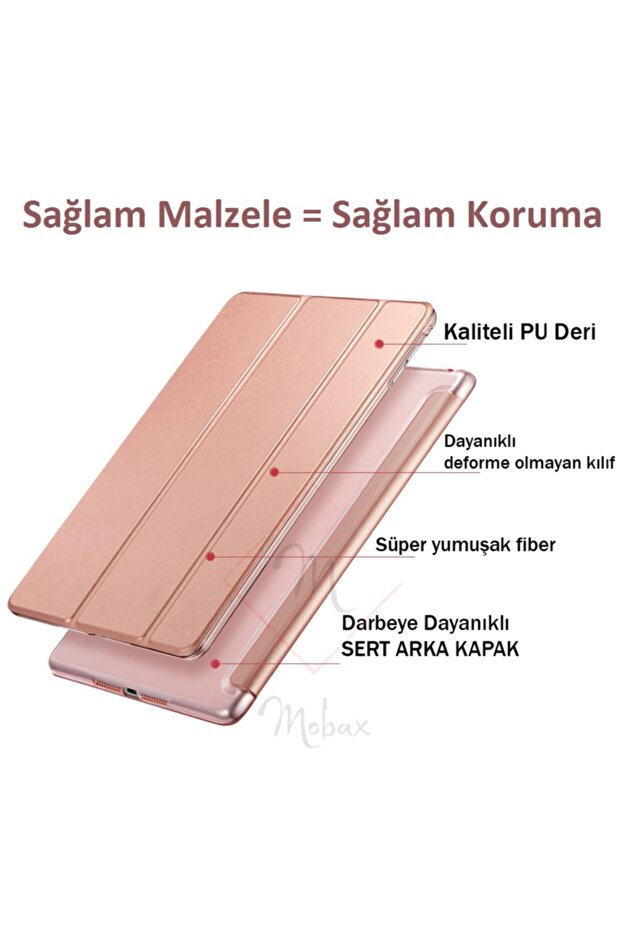 Apple Ipad Pro 11 4. Nesil Kılıf Pu Deri Smart Standlı Case A2435 A2759 A2761 A2762 Koyu Pembe - 2