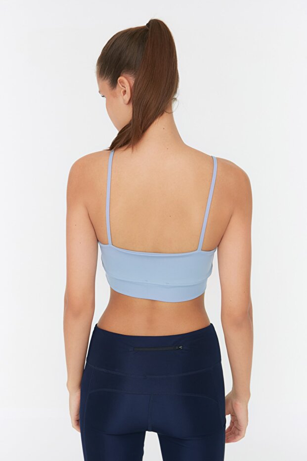 Açık Mavi Destekli/Şekillendirici İp Askılı Örme Spor Sütyeni TWOSS22SS0045 - 7