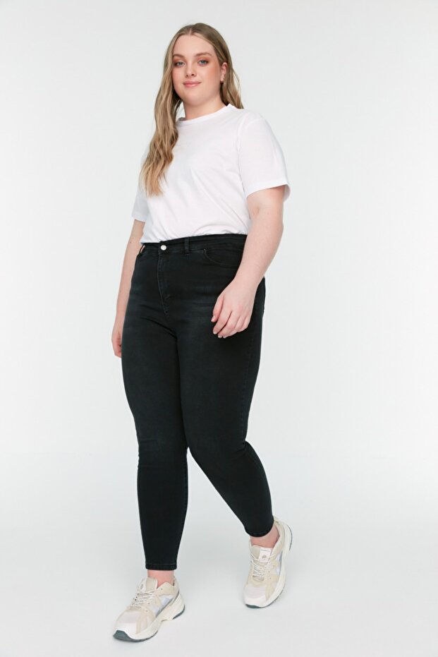 Siyah Yüksek Bel Esnek Büyük Beden Skinny Jeans TBBSS22JE0070 - 3