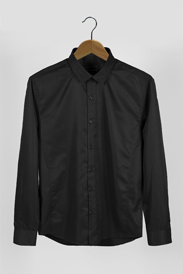 Men's Italian Collar Extra Slim Black Premium Classic Shirt