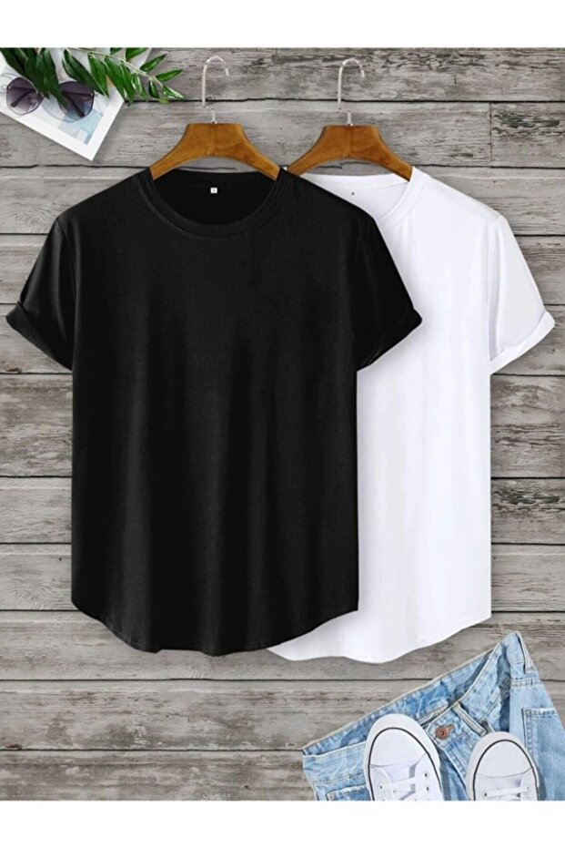 Unisex Bottom Oval Cut T-Shirt (BLACK AND WHITE)