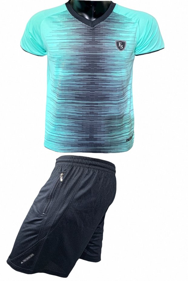 F&s Men's Turquoise Black Daily Sports Walking Football Sports Double Suit Sets