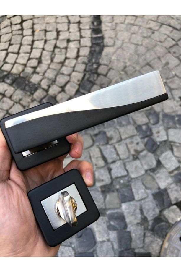 Lüx Derya Kapı Kolu ( Wc - Banyo ) Kare Rozetli Mat Siyah - Mat Saten - 1