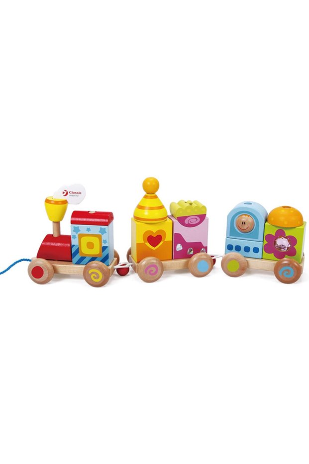 Calimeratoys Wooden Check Check Train Colored Blocks
