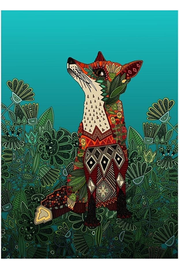 Flower Fox Painting Wooden Poster Decorative
