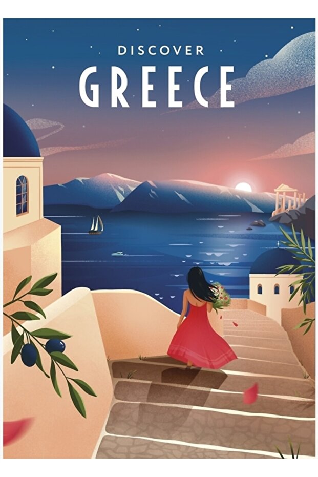 Explore Greece (Evening) Painting Wooden Poster Decorative