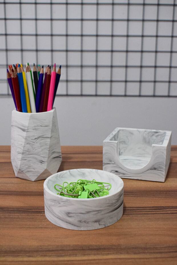 Marble Concrete Office Set Pen Holder Memo Pad Holder Paper Clip