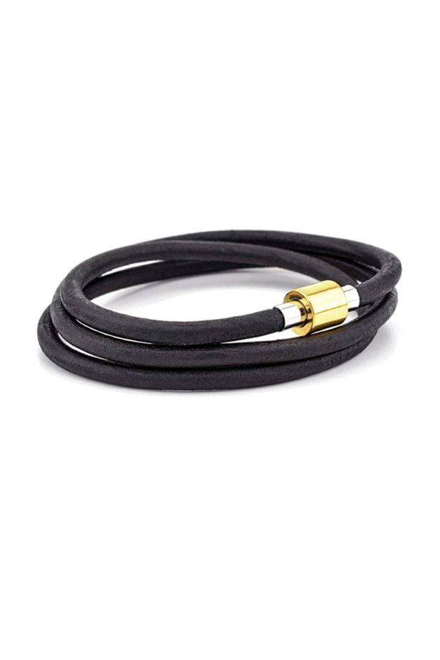 Black Leather Unisex Sports Stylish Steel Bracelet